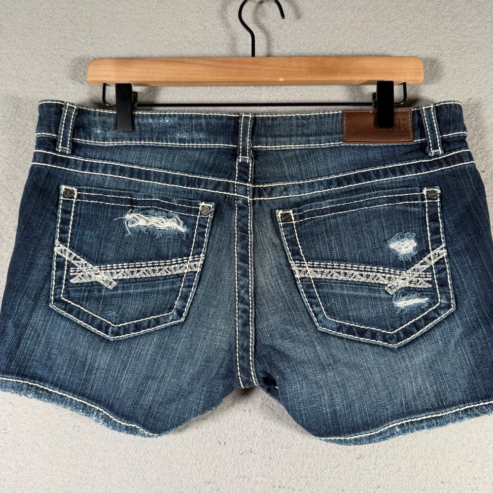 BKE Women’s Distressed Dark Blue Denim Jean Shorts - Picture 2 of 16